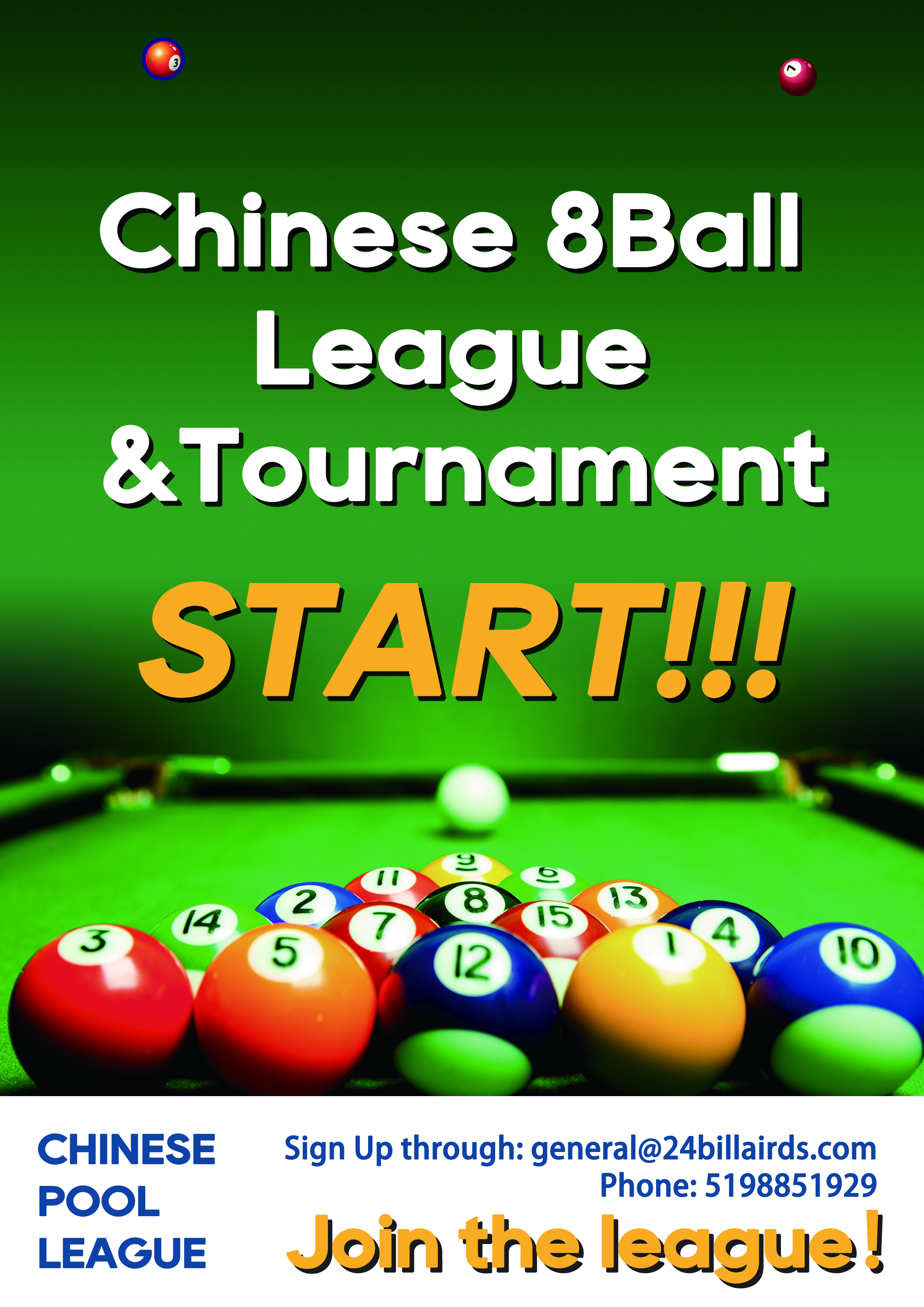 Chinese 8Ball League starts on 23rd September!